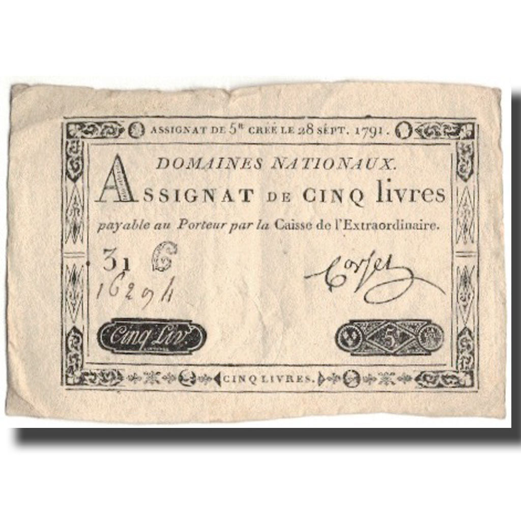 France, 5 Livres, 1791, Corset, 1791-09-28, TB, KM:A49, Lafaurie:144