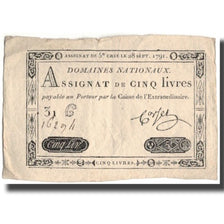 France, 5 Livres, 1791, Corset, 1791-09-28, TB, KM:A49, Lafaurie:144