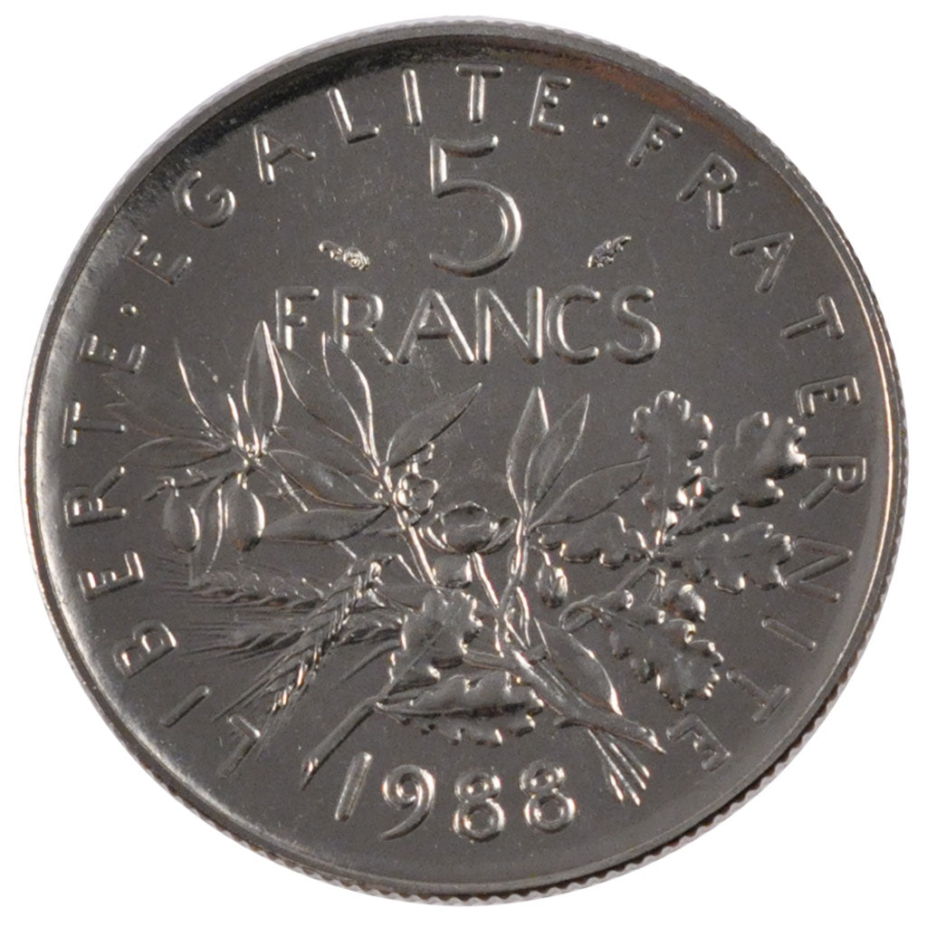 FRANCE, Semeuse, 5 Francs, 1988, Paris, KM #926a.1, MS(65-70), Nickel Clad...