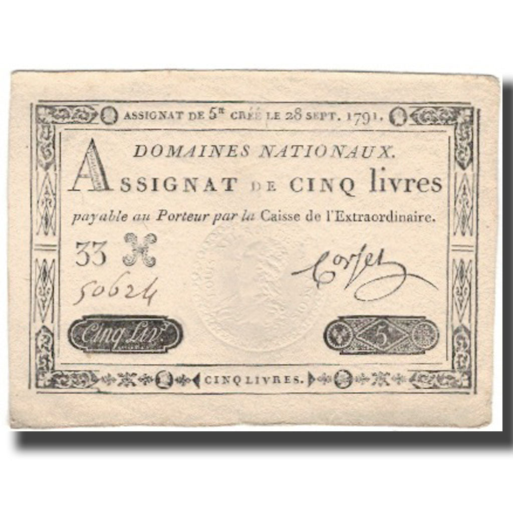 Frankrijk, 5 Livres, 1791, Corset, 1791-09-28, TTB+, KM:A49, Lafaurie:144
