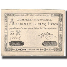 Frankrijk, 5 Livres, 1791, Corset, 1791-09-28, TTB+, KM:A49, Lafaurie:144