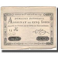 França, 5 Livres, 1791, 1791-05-06, VF(20-25), KM:A42, Lafaurie:137