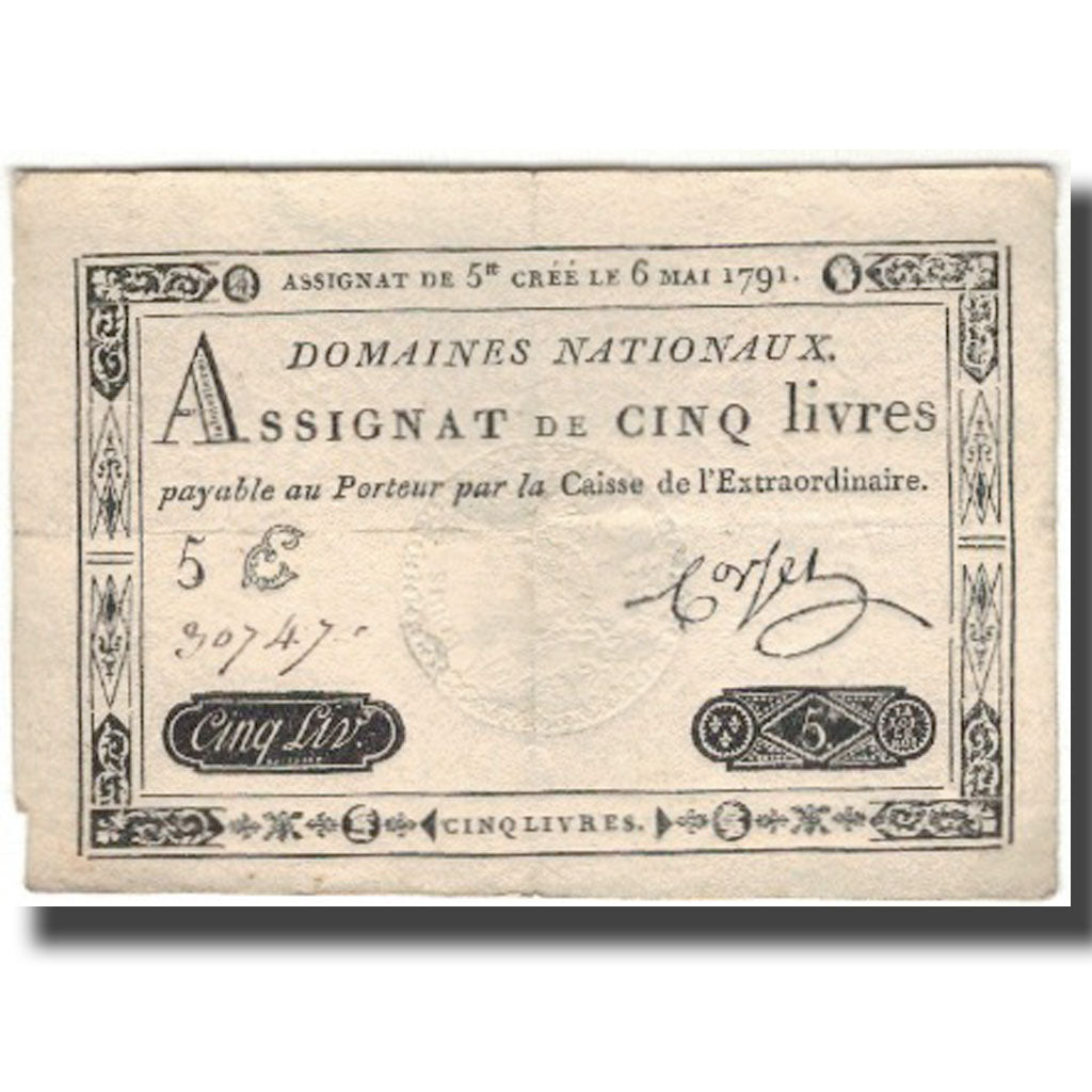 França, 5 Livres, 1791, 1791-05-06, VF(20-25), KM:A42, Lafaurie:137