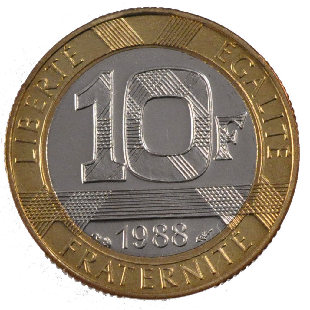 FRANCE, 10 Francs, 1988, MS(63), Bimetallic, Gadoury #827, 6.50