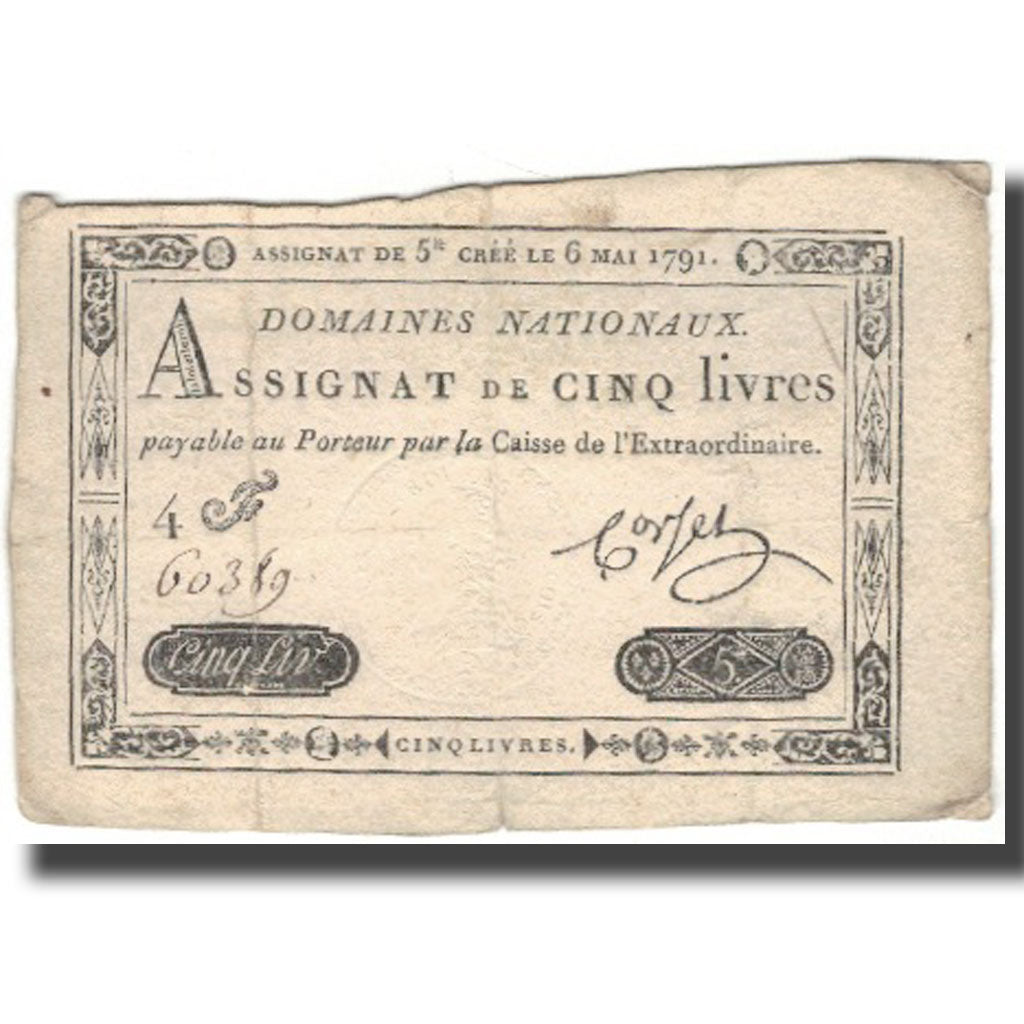 France, 5 Livres, 1791, 1791-05-06, VF(20-25), KM:A42, Lafaurie:137