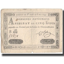 France, 5 Livres, 1791, 1791-05-06, VF(30-35), KM:A42, Lafaurie:137