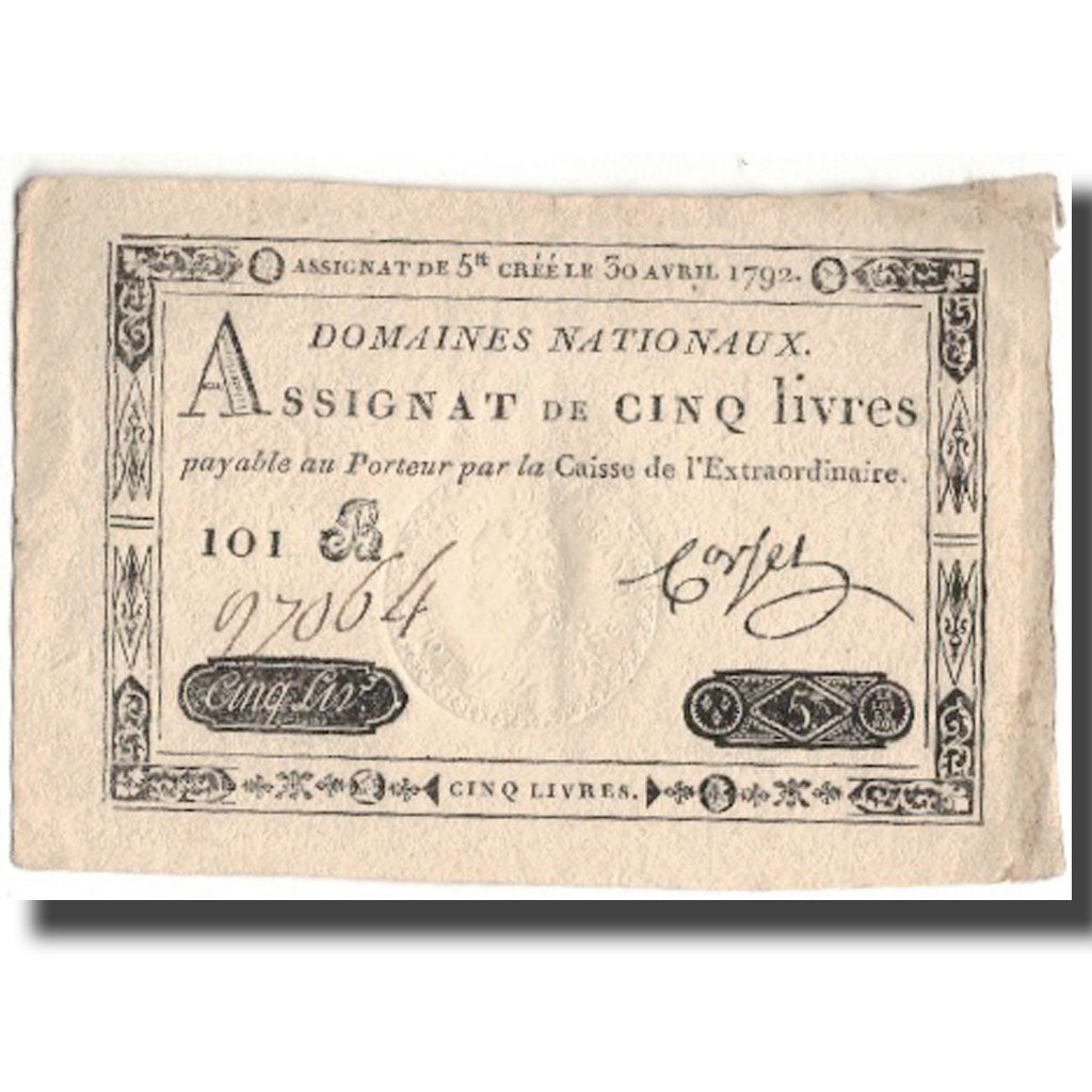 France, 5 Livres, 1792, Corset, 1792-04-30, AU(50-53), KM:A57, Lafaurie:152