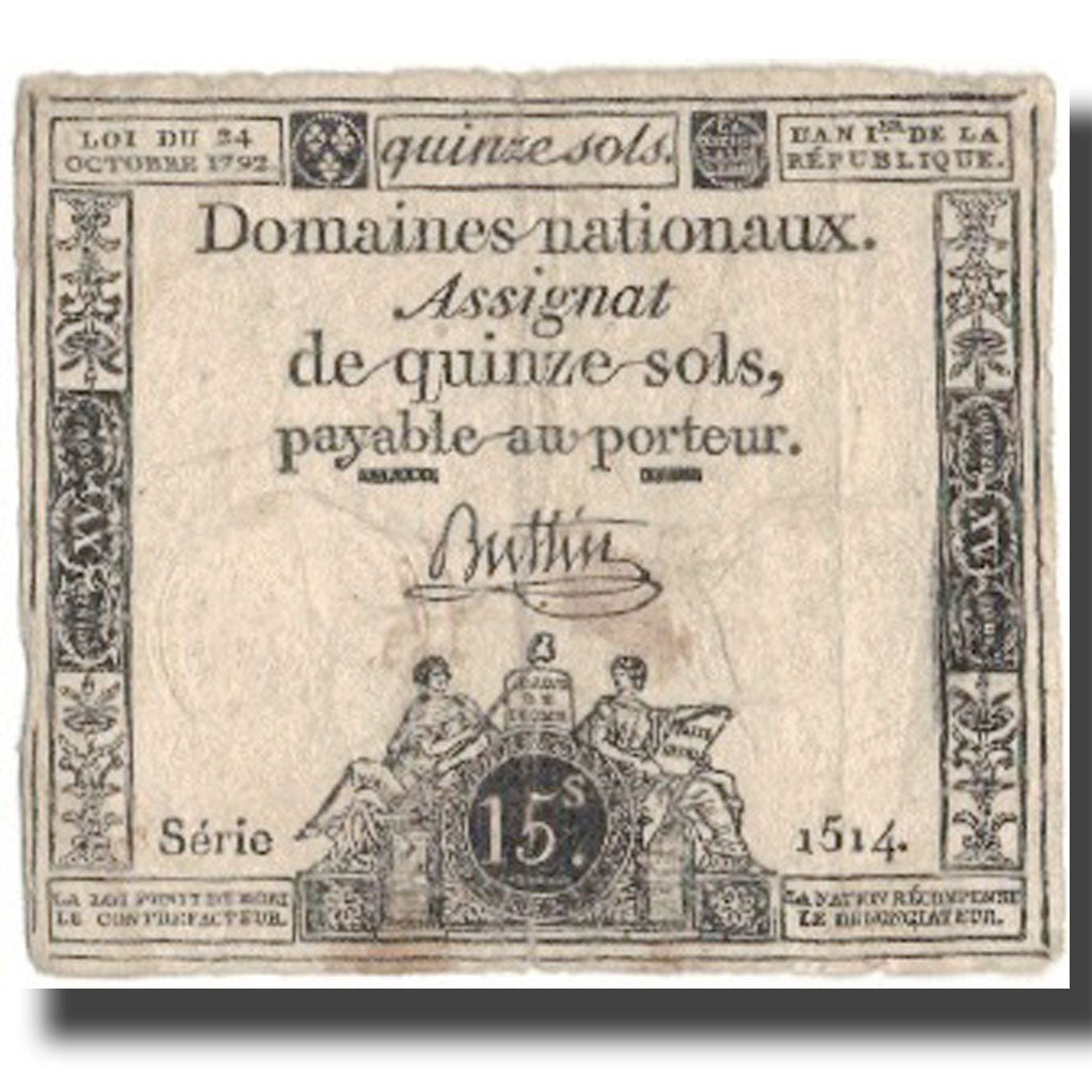 Frankreich, 15 Sols, 1792, L'an 1er de la République - (24 octobre 1792), SGE+