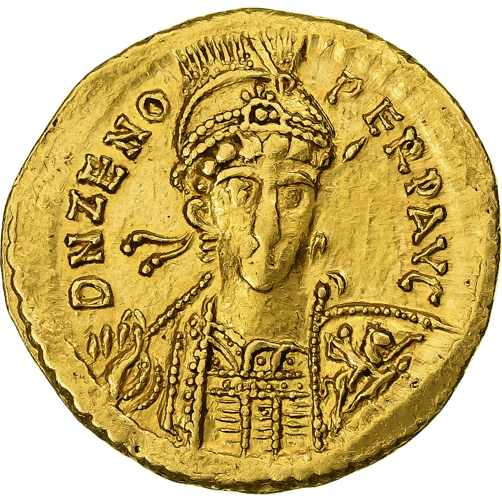 Zeno, Solidus, 476-491, Constantinople, Gold, AU(50-53), RIC:X-910
