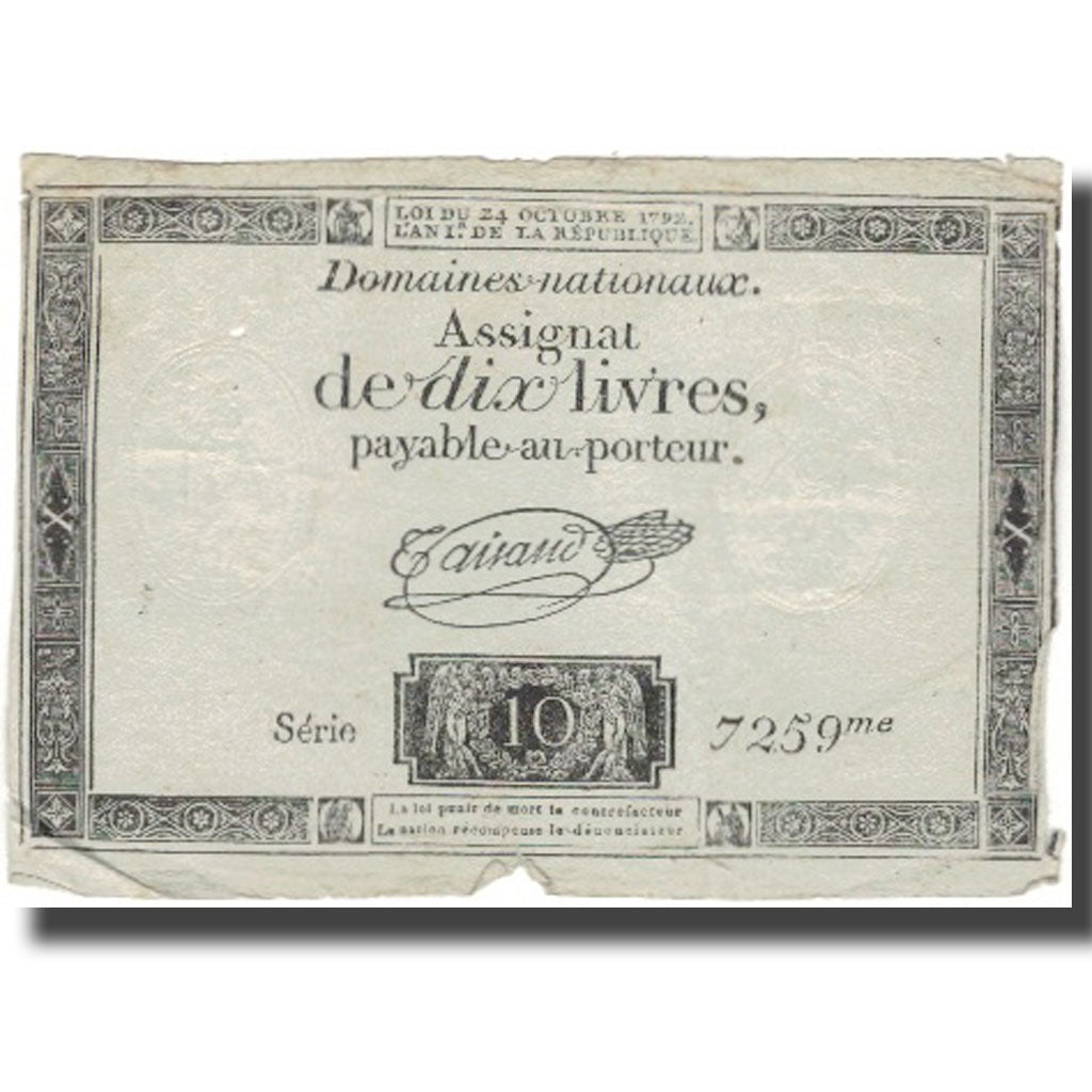 Francja, 10 Livres, 1792, Taisaud, L'an 1er de la République - (24 octobre