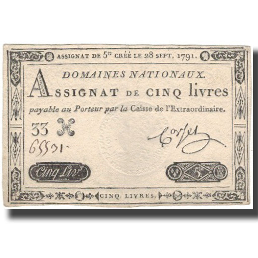 Frankreich, 5 Livres, 1791, Corset, 1791-09-28, SS+, KM:A49, Lafaurie:144