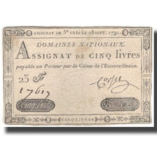 France, 5 Livres, 1791, Corset, 1791-09-28, TB+, KM:A49, Lafaurie:144