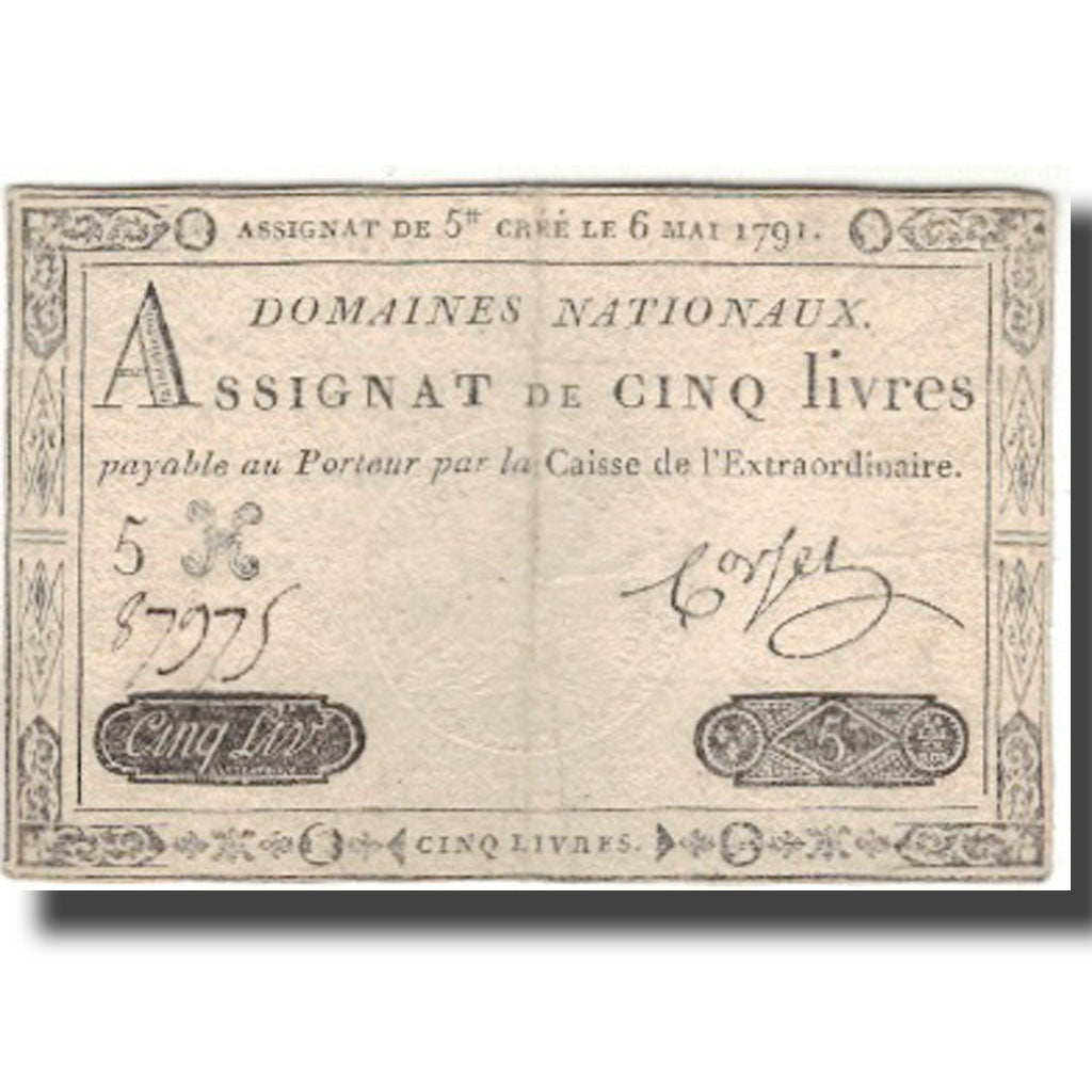 França, 5 Livres, 1791, 1791-05-06, VF(30-35), KM:A42, Lafaurie:137