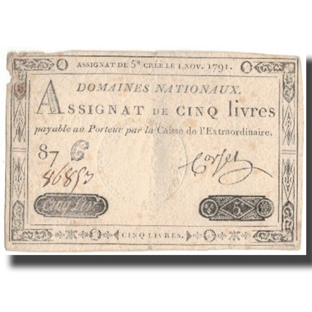 France, 5 Livres, 1791, 1791-11-01, VF(30-35), KM:A50, Lafaurie:145
