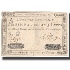 France, 5 Livres, 1791, 1791-11-01, VF(30-35), KM:A50, Lafaurie:145