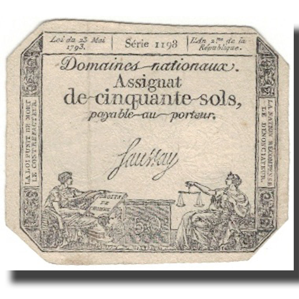 France, 50 Sols, 1793, 1793-05-23, VF(30-35), Fayette:ass42e, KM:A70a