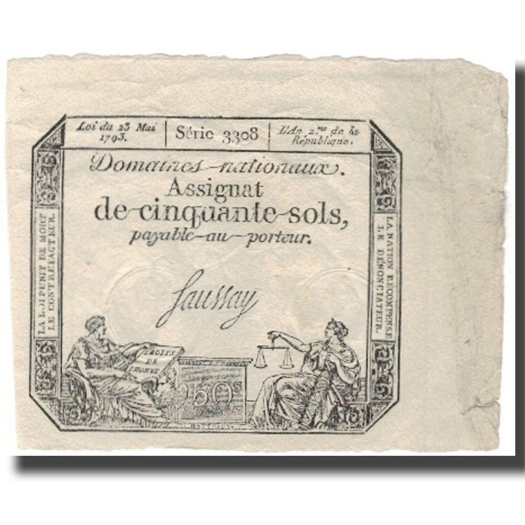 France, 50 Sols, 1793, 1793-05-23, VF(30-35), Fayette:ass42e, KM:A70a