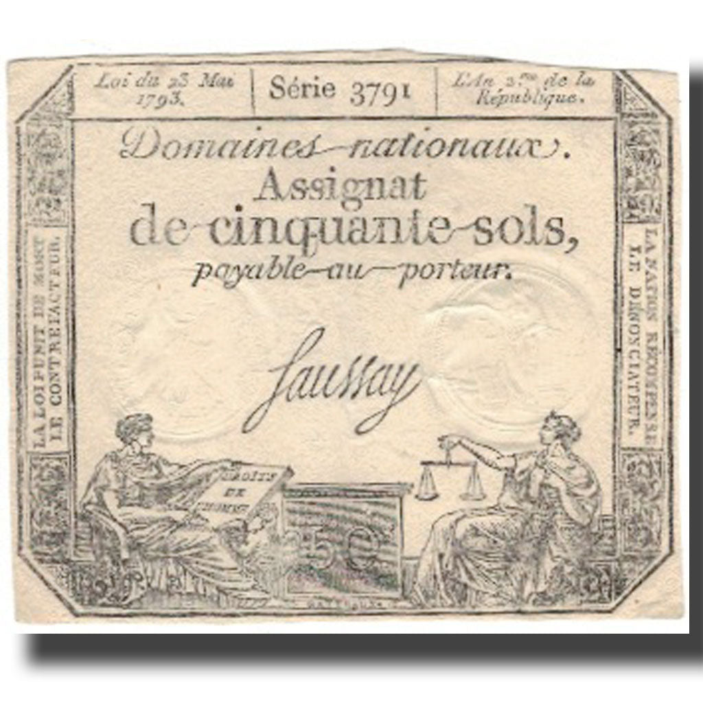 France, 50 Sols, 1793, 1793-05-23, EF(40-45), Fayette:ass42e, KM:A70a