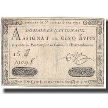 France, 5 Livres, 1791, 1791-05-06, VF(30-35), KM:A42