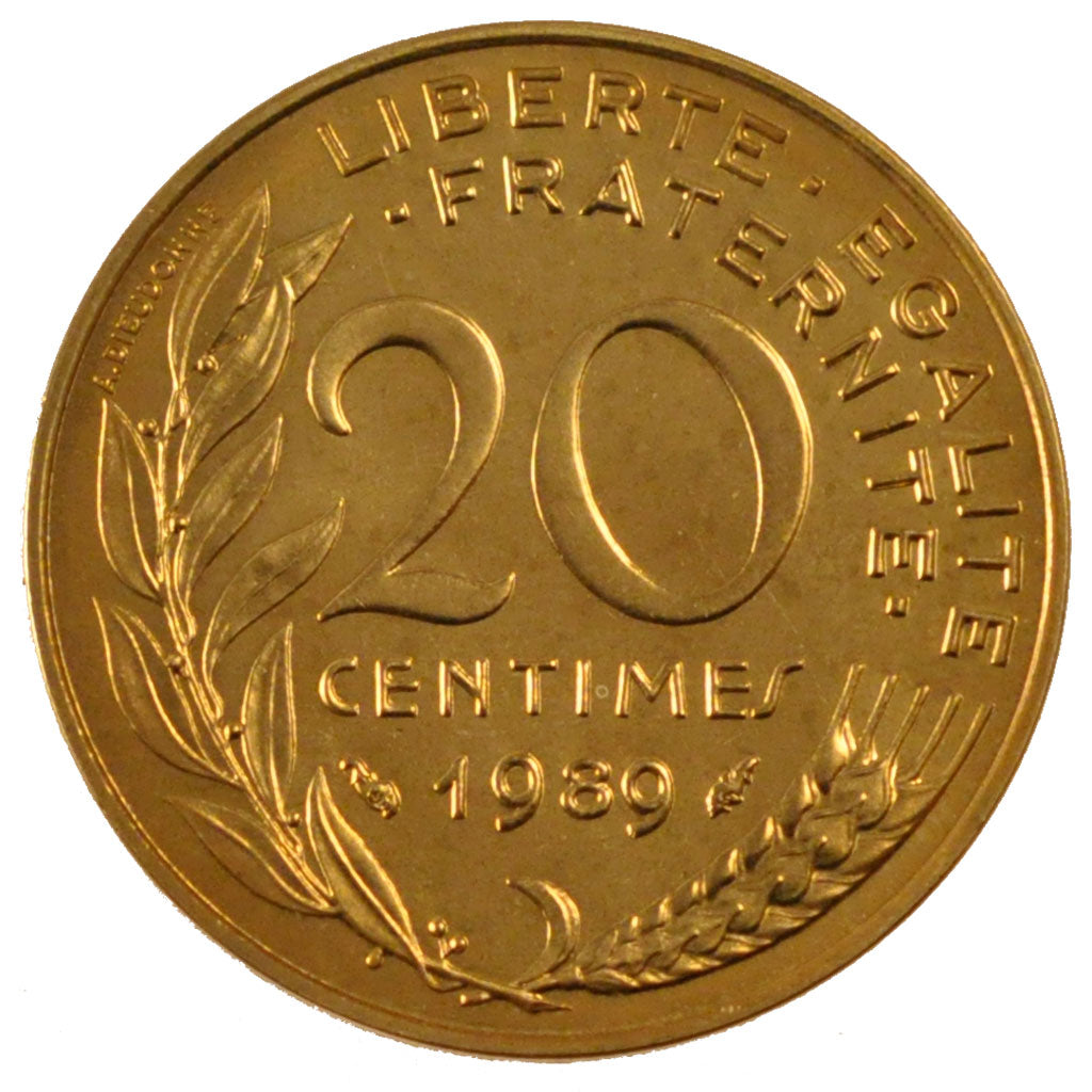 FRANCE, Marianne, 20 Centimes, 1989, Paris, KM #930, MS(63), Aluminum-Bronze,...