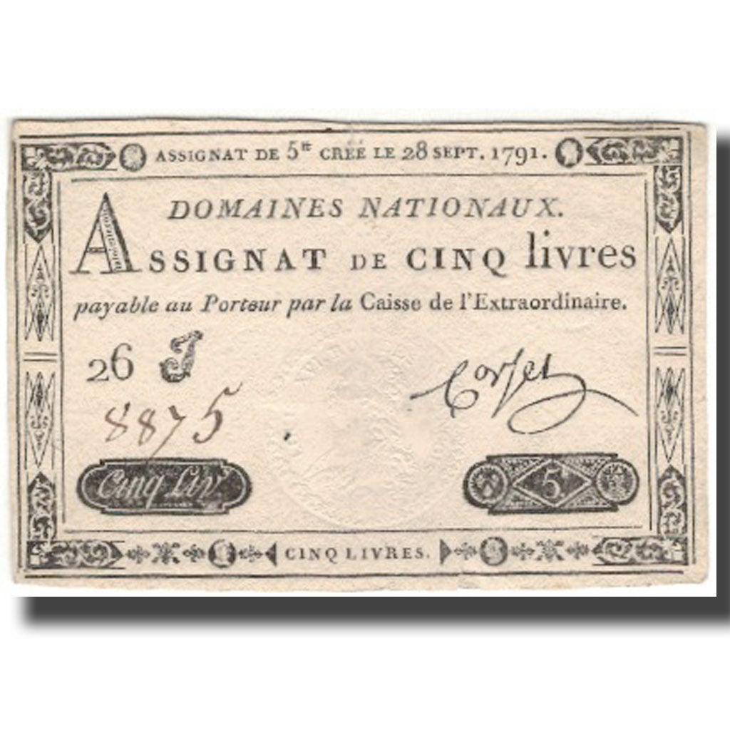 France, 5 Livres, 1791, Corset, 1791-09-28, SUP, KM:A49, Lafaurie:144