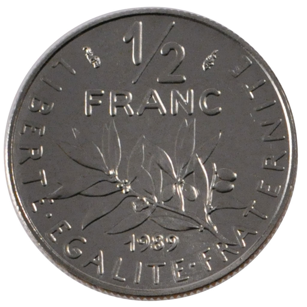 FRANCE, Semeuse, 1/2 Franc, 1989, Paris, KM #931.1, MS(65-70), Nickel, 19.5,...