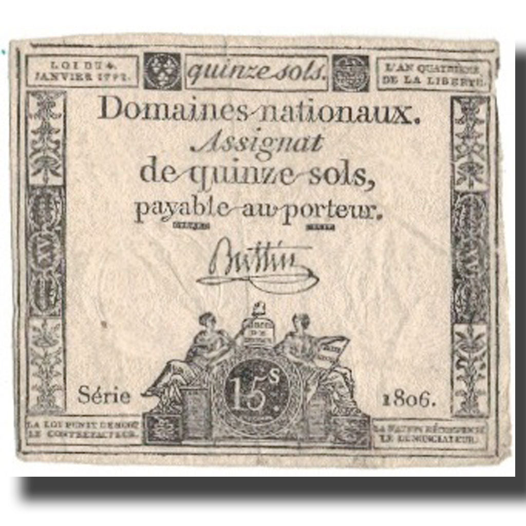 France, 15 Sols, 1792, 1792-01-04, VF(30-35), KM:A54