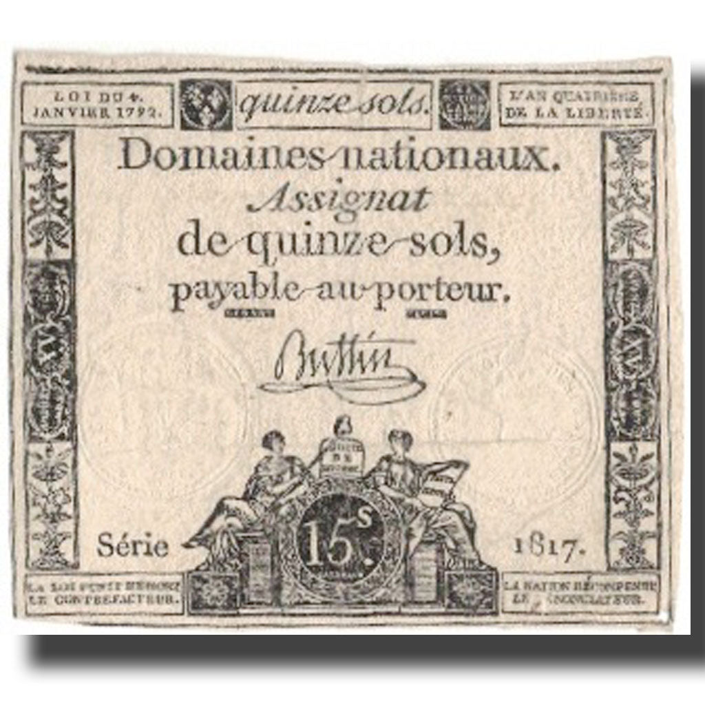 France, 15 Sols, 1792, 1792-01-04, TTB, KM:A54