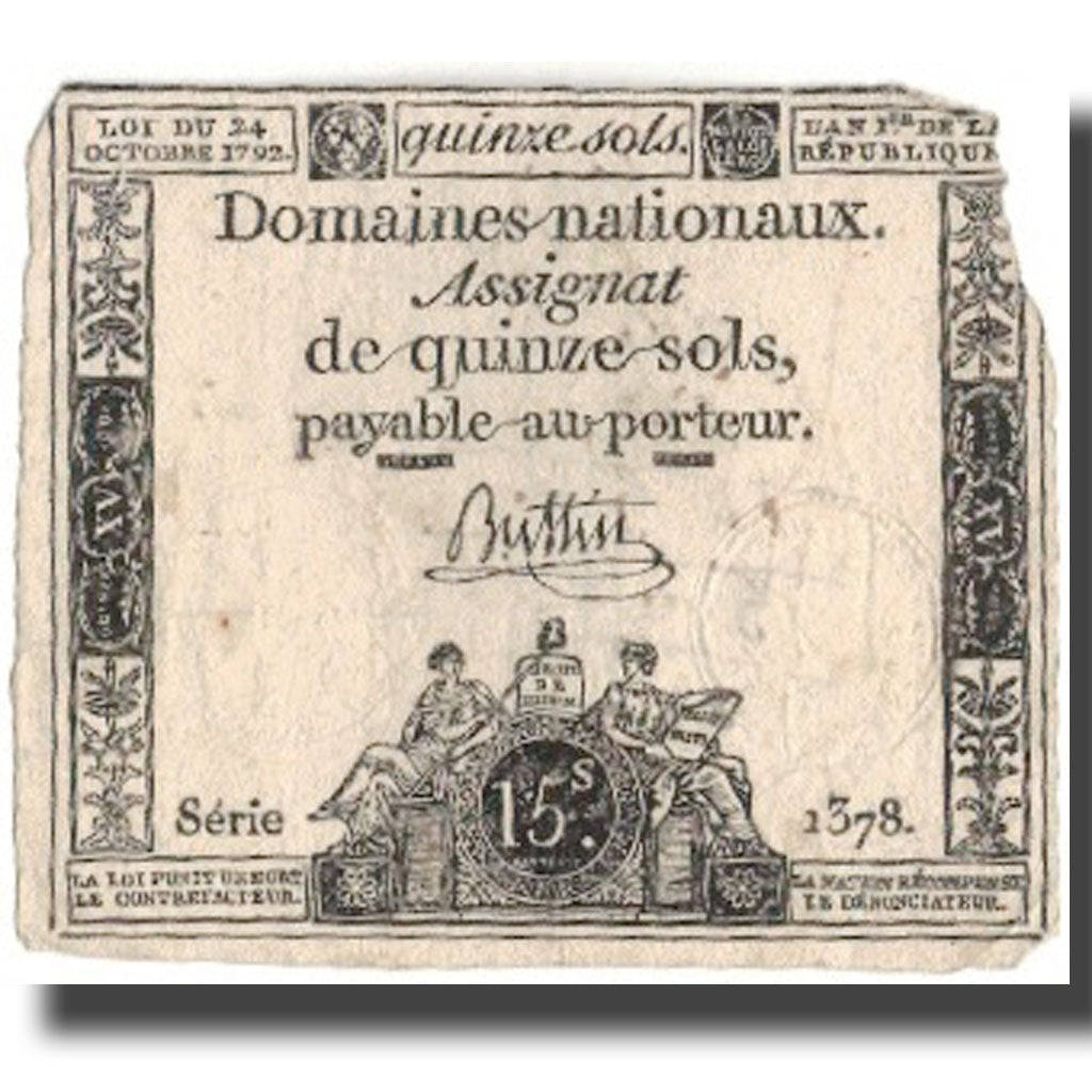 Frankrijk, 15 Sols, 1792, 1792-10-24, TB, KM:A65, Lafaurie:160