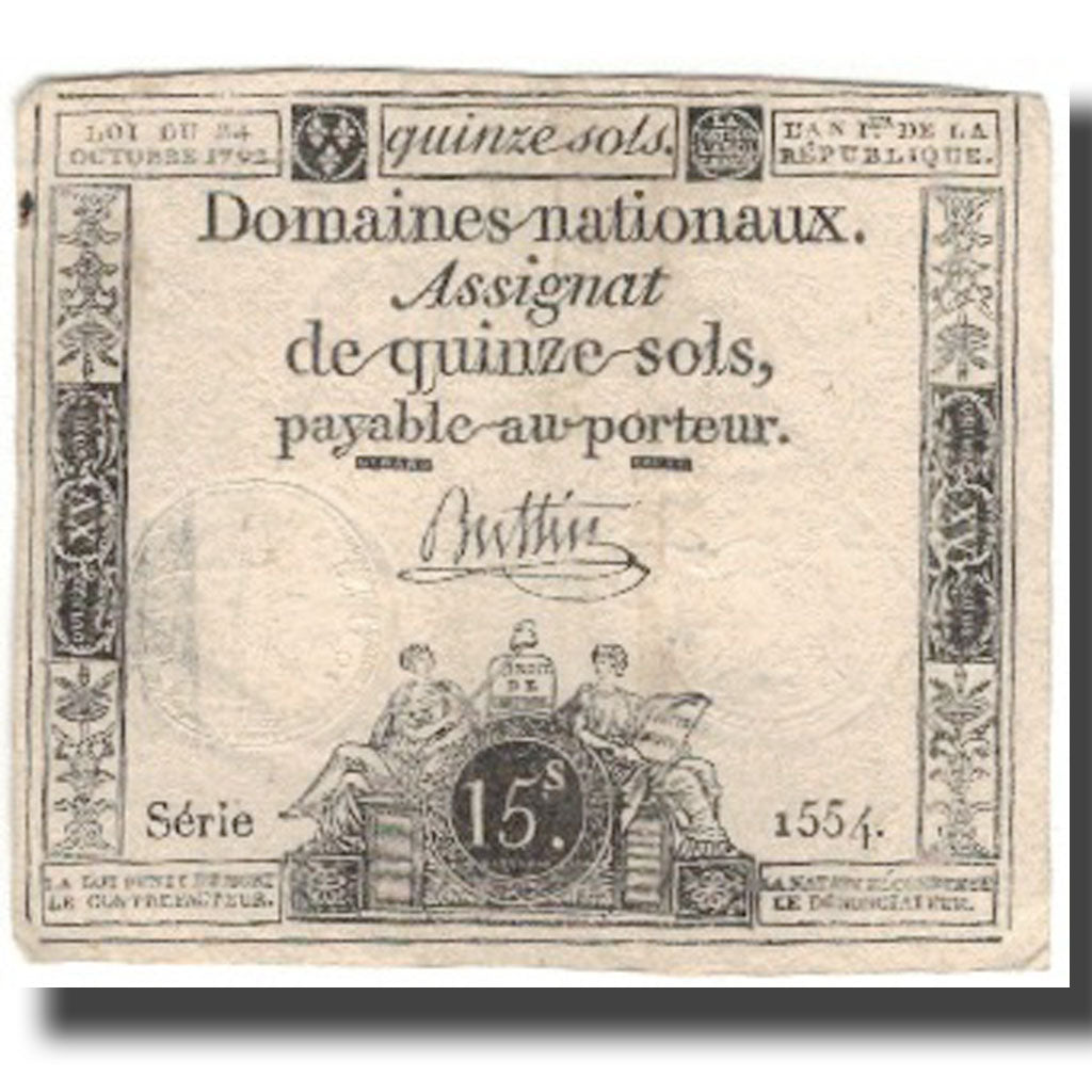 France, 15 Sols, 1792, 1792-10-24, TB+, KM:A65, Lafaurie:160