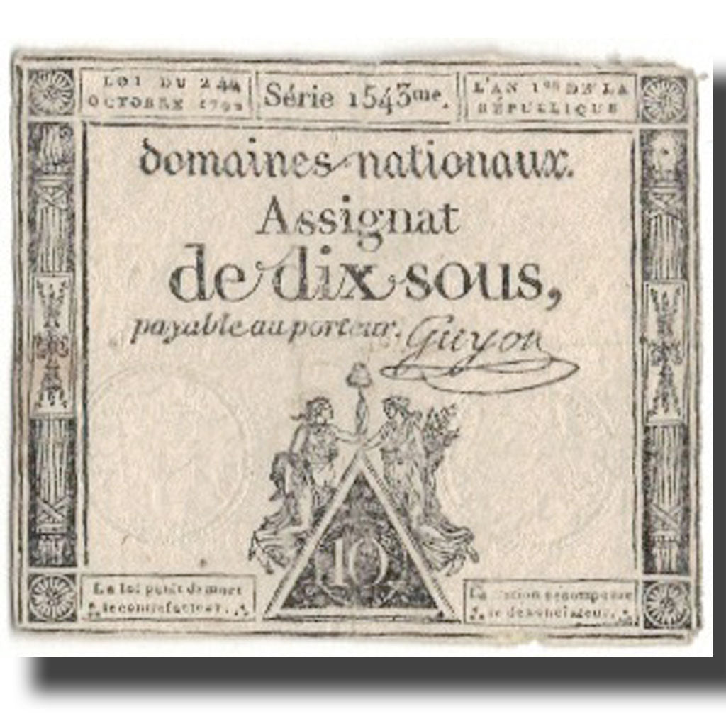 France, 10 Sous, 1792, Guyon, 1792-10-24, VF(30-35), KM:A64a