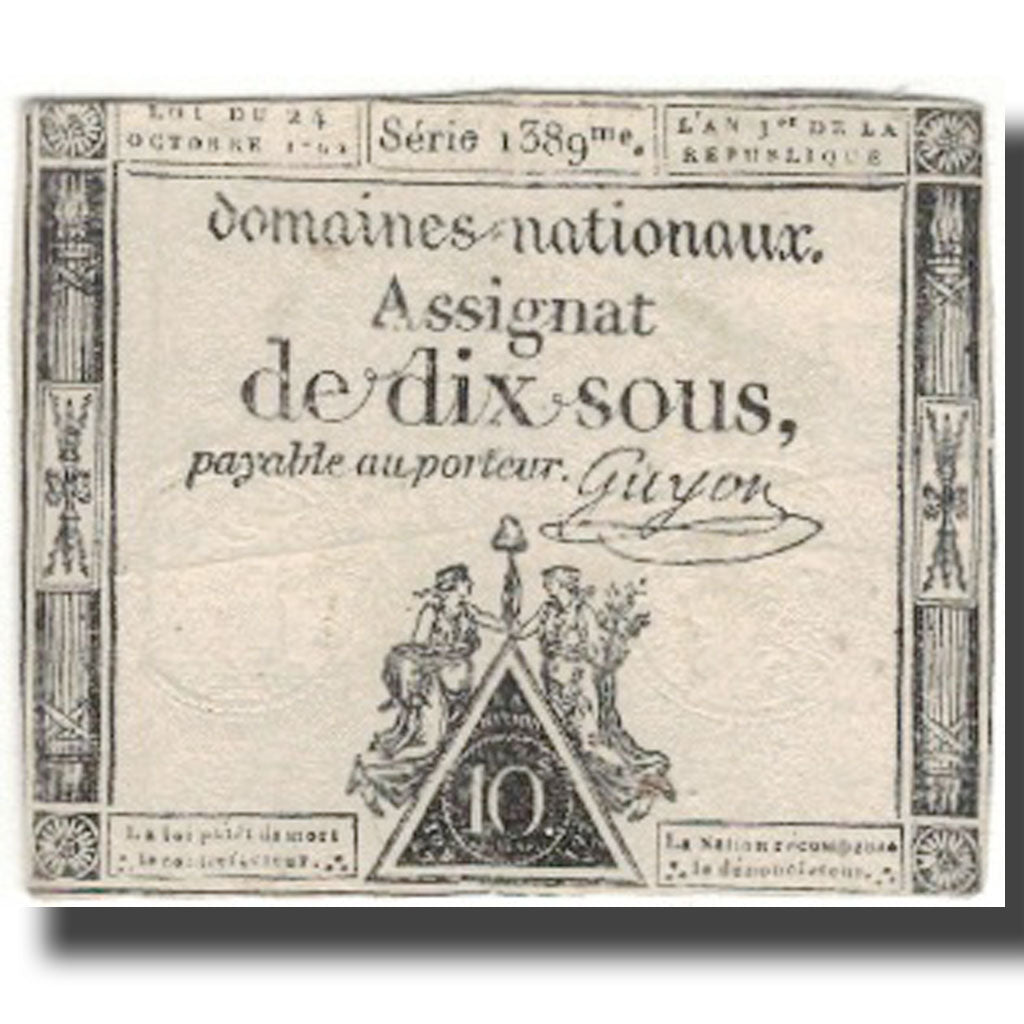 France, 10 Sous, 1792, Guyon, 1792-10-24, EF(40-45), KM:A64a