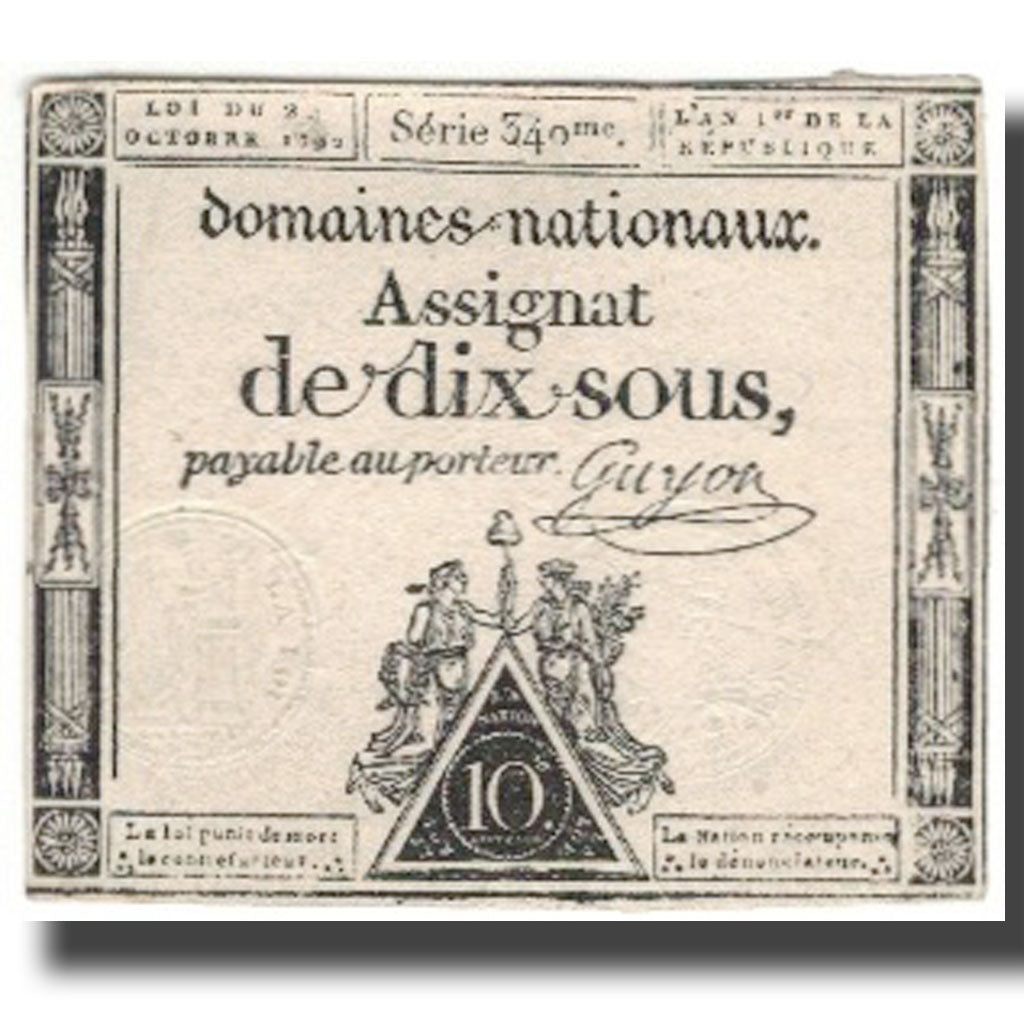 France, 10 Sous, 1792, Guyon, 1792-10-24, EF(40-45), KM:A64a