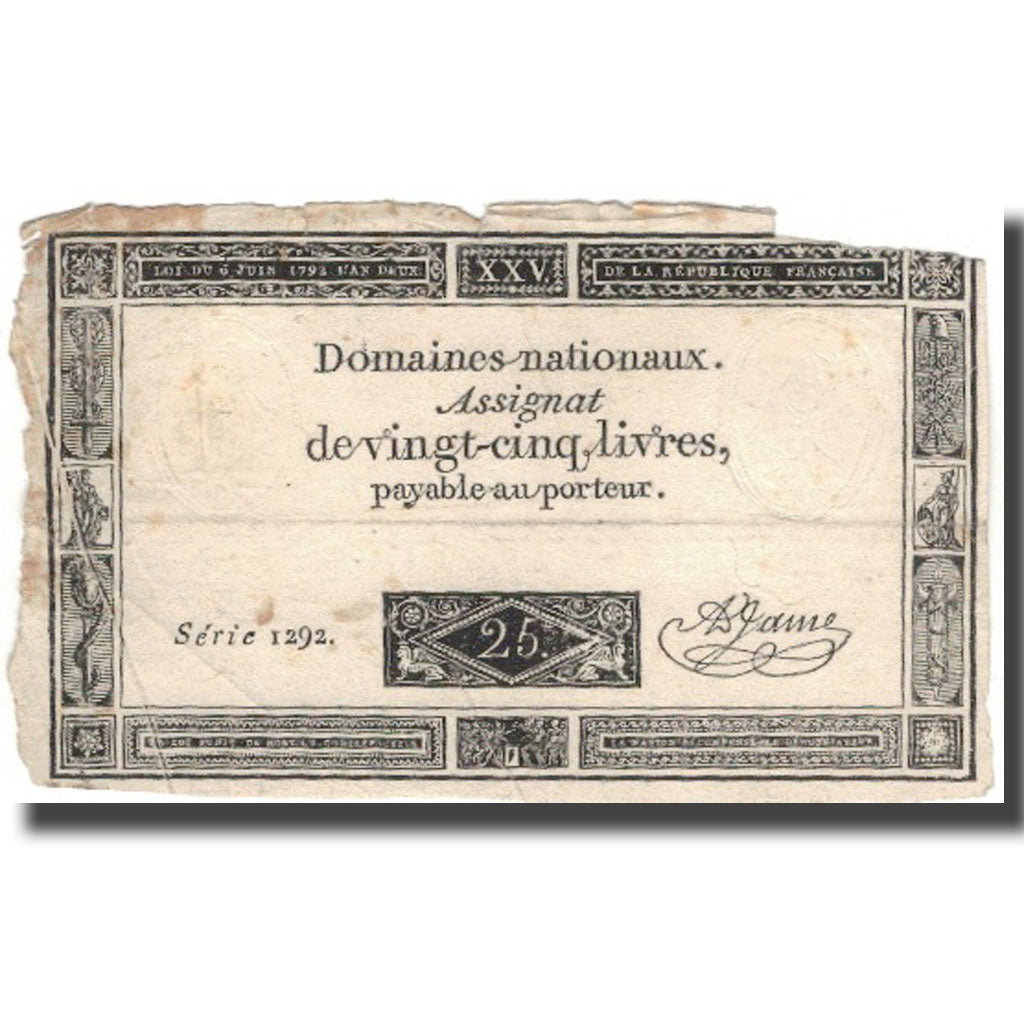France, 25 Livres, 1793, 1793, F(12-15), KM:A71, Lafaurie:168