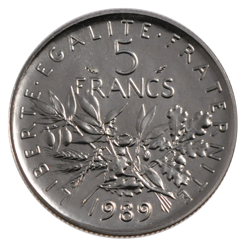 FRANCE, Semeuse, 5 Francs, 1989, Paris, KM #926a.1, MS(65-70), Nickel Clad...