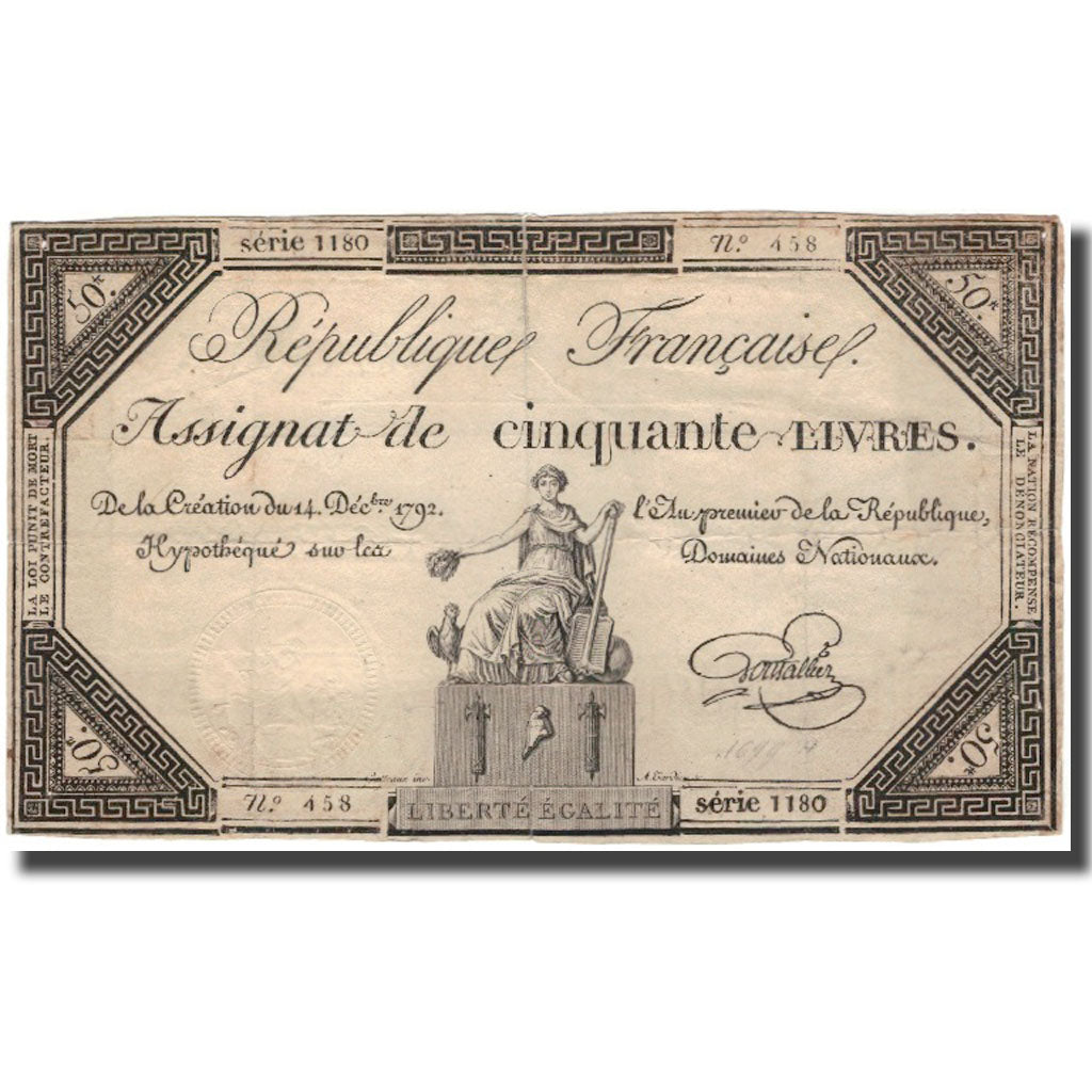 França, 50 Livres, 1792, Goutallier, VF(20-25), KM:A72, Lafaurie:164