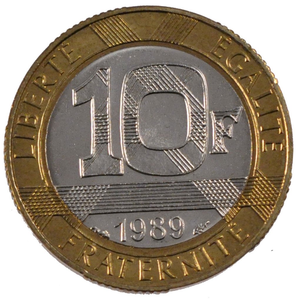 FRANCE, Montesquieu, 10 Francs, 1989, KM #969, MS(65-70), Bi-Metallic, 23,...