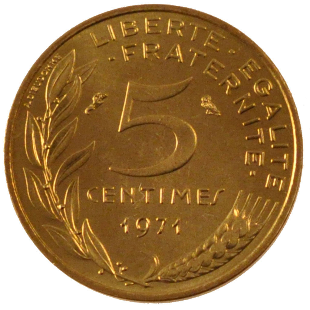FRANCE, Marianne, 5 Centimes, 1971, Paris, KM #933, MS(65-70), Aluminum-Bronze,.
