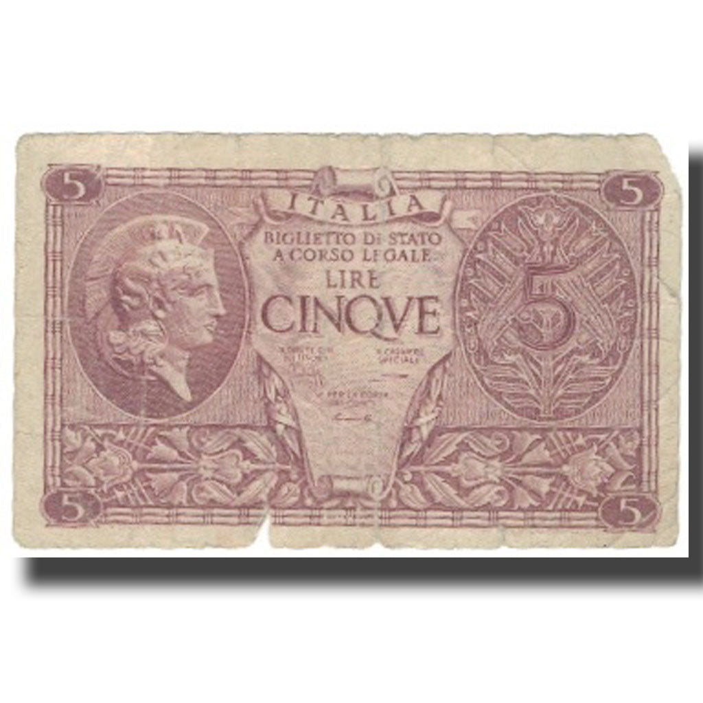 Banknote, Italy, 5 Lire, KM:31a, VG(8-10)