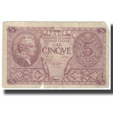 Banknote, Italy, 5 Lire, KM:31a, VG(8-10)