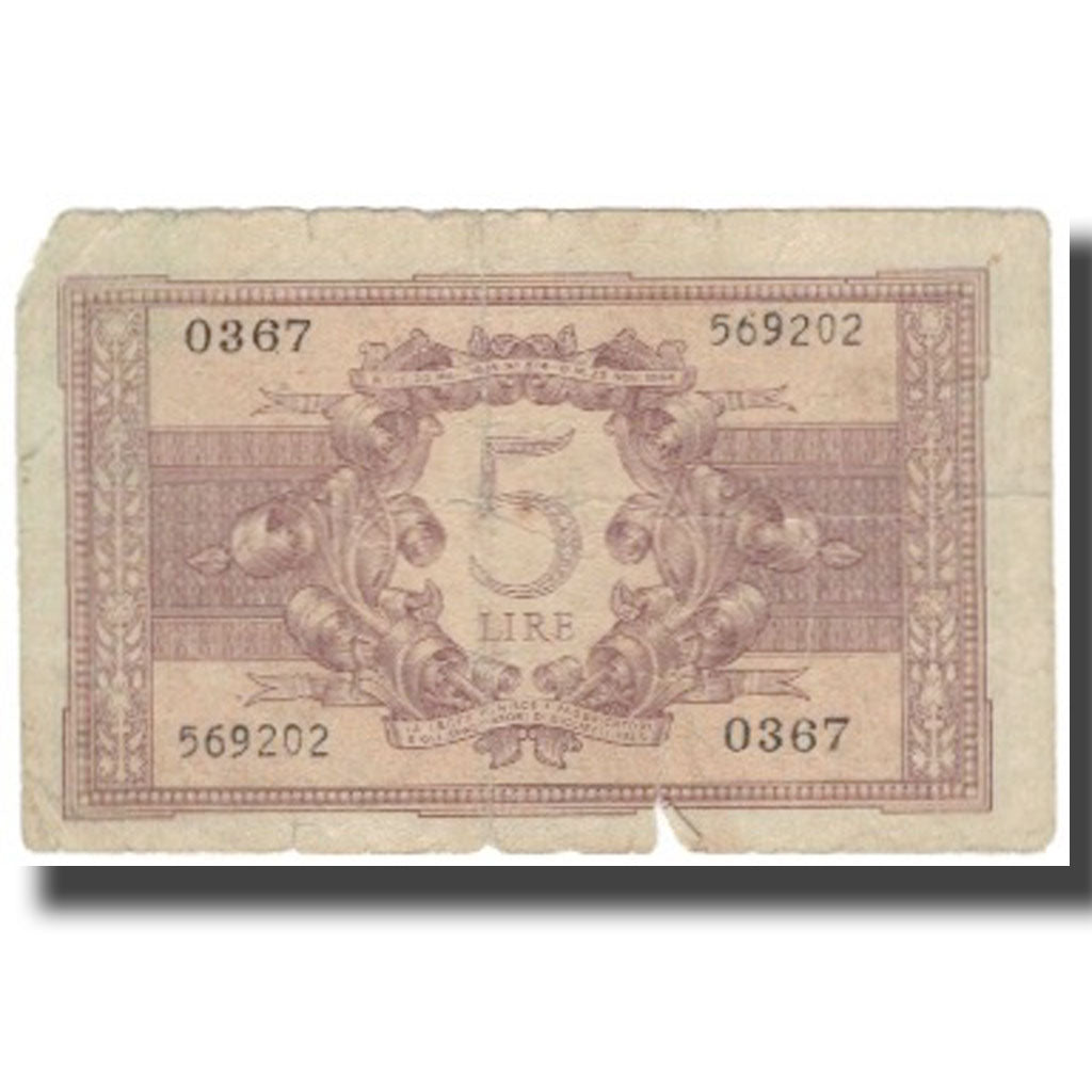 Banknote, Italy, 5 Lire, KM:31a, VG(8-10)