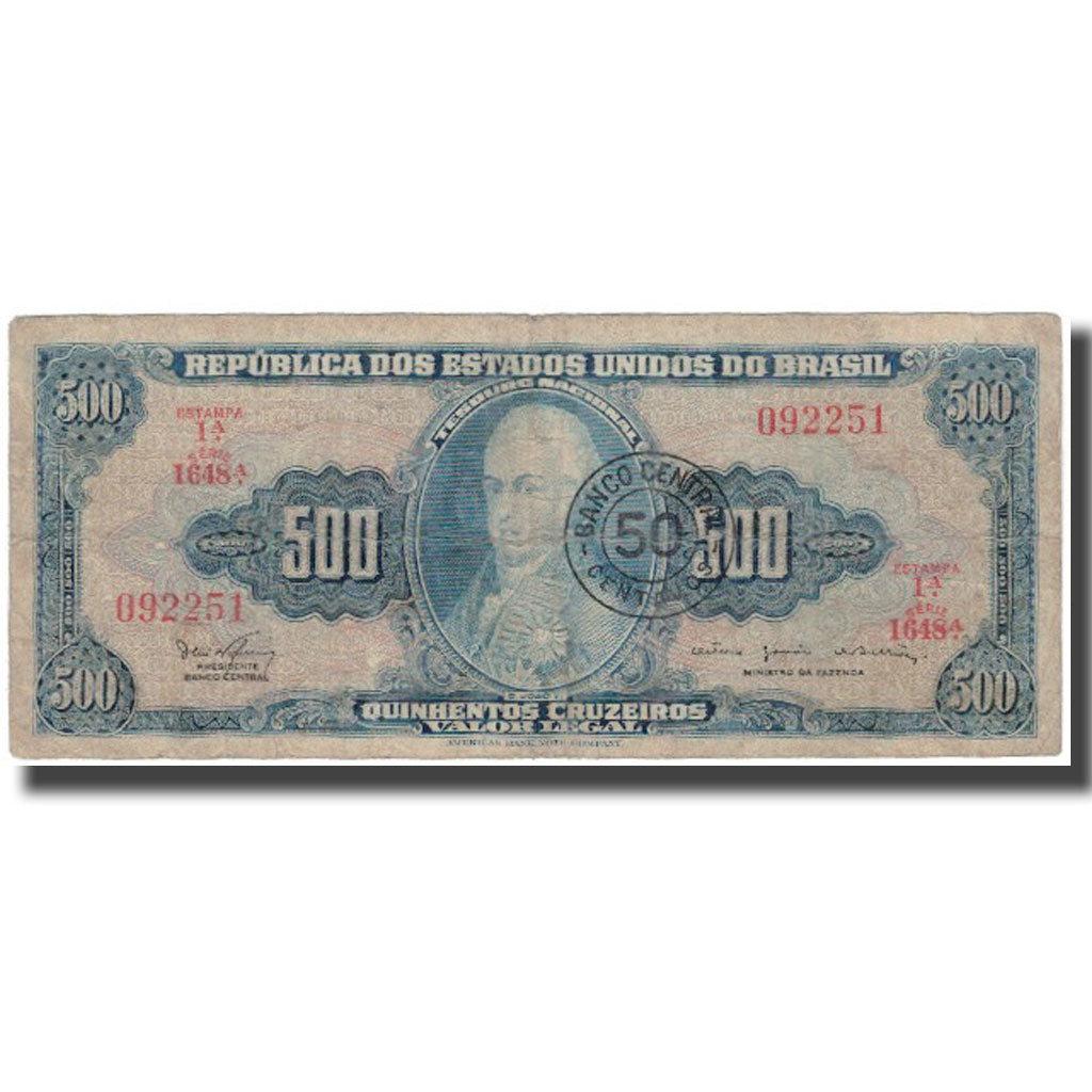 Banknote, Brazil, 50 Centavos on 500 Cruzeiros, KM:186a, VG(8-10)