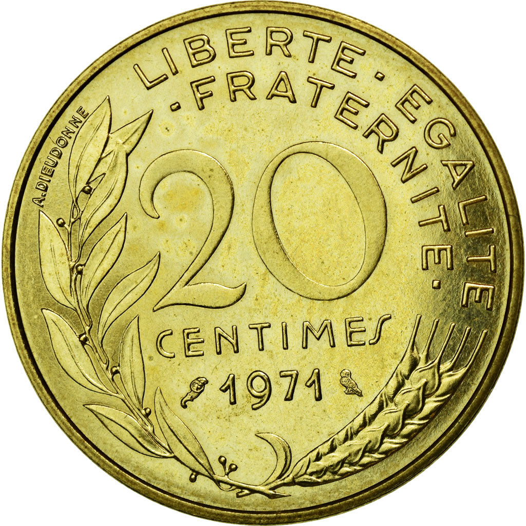 Coin, France, Marianne, 20 Centimes, 1971, Paris, MS(65-70), Aluminum-Bronze