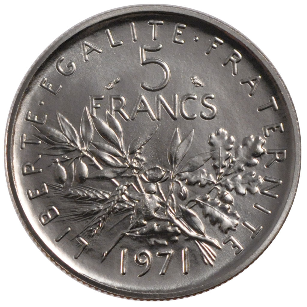 Francia, Semeuse, 5 Francs, 1971, Paris, FDC, Nichel placcato rame-nichel, Ga...