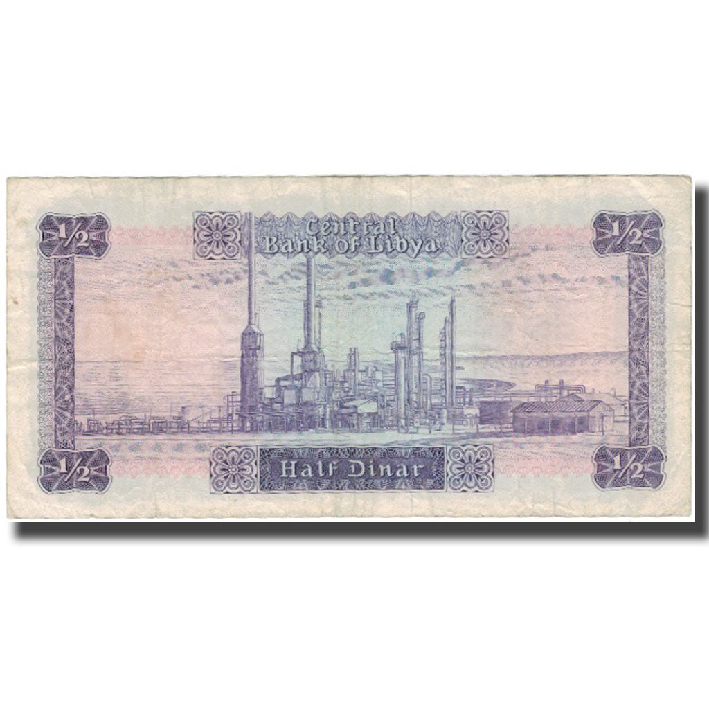 Nota, Líbia, 1/2 Dinar, KM:34b, F(12-15)