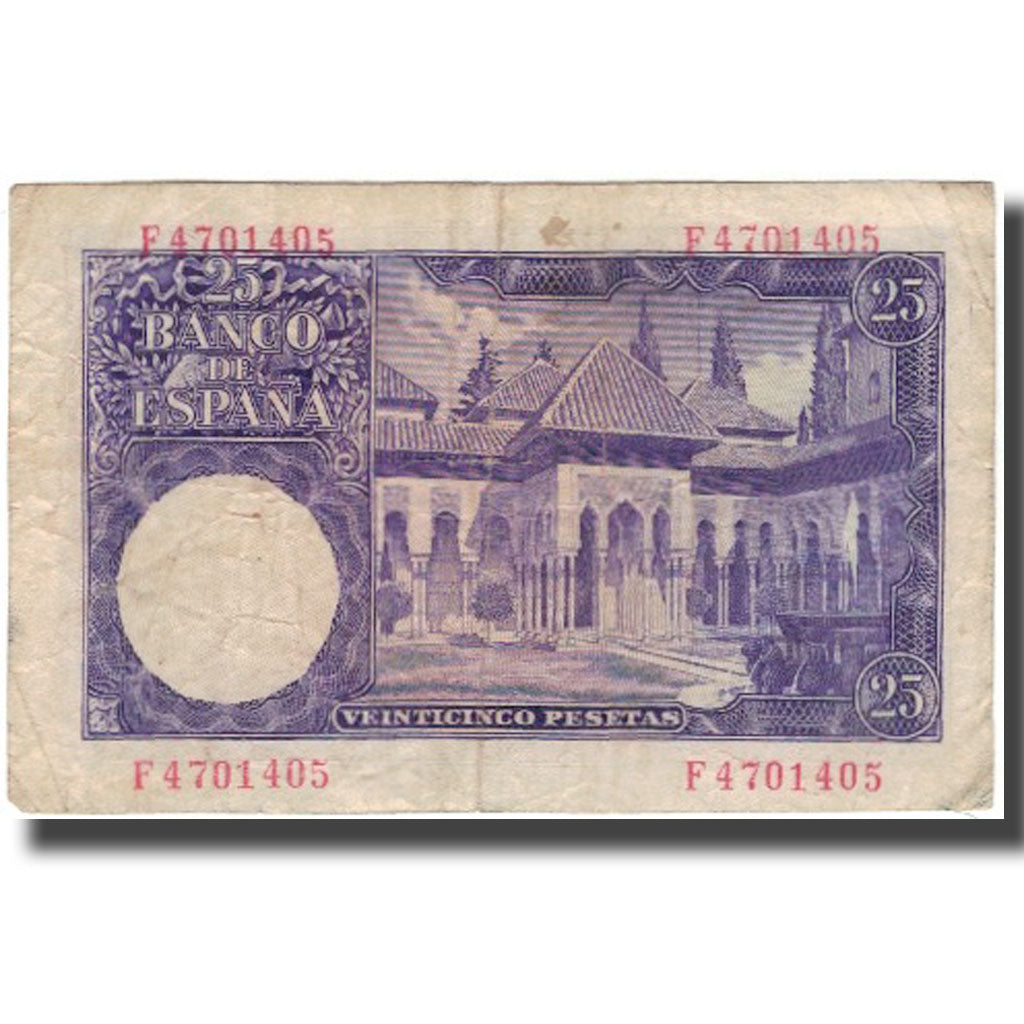 Banknote, Spain, 25 Pesetas, 1954-07-22, KM:147a, F(12-15)
