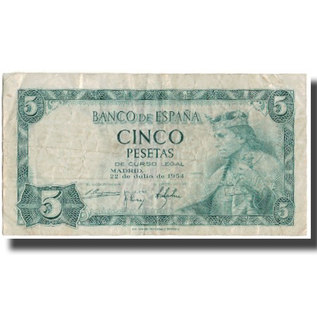 Billet, Espagne, 5 Pesetas, 1954-07-22, KM:146a, B+