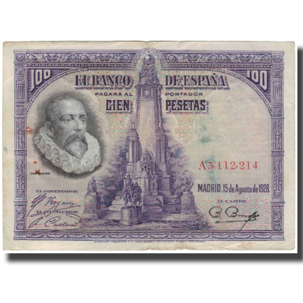 Banknote, Spain, 100 Pesetas, 1928-08-15, KM:76a, VF(20-25)