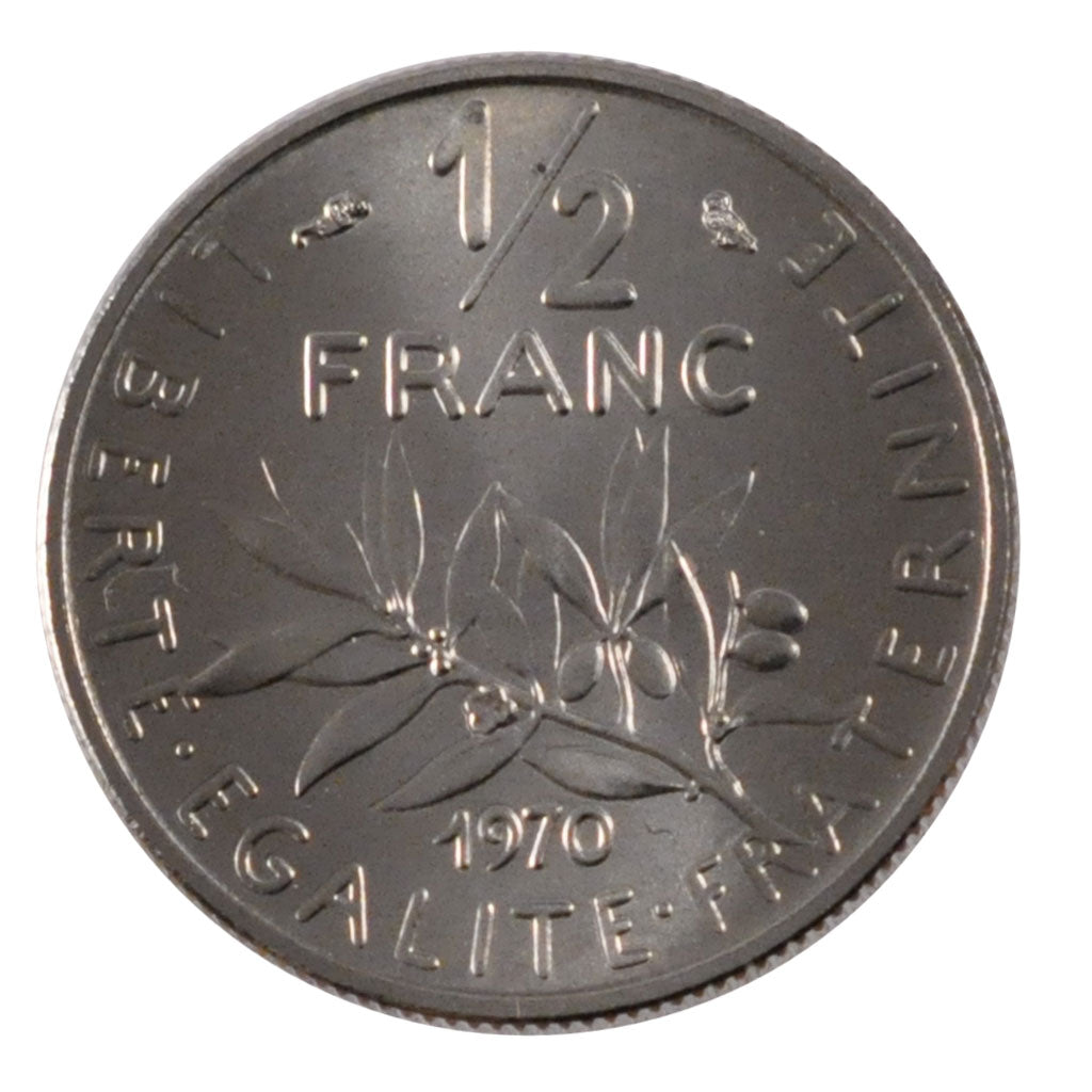 FRANCE, Semeuse, 1/2 Franc, 1970, Paris, KM #931.1, MS(65-70), Nickel, 19.5,...