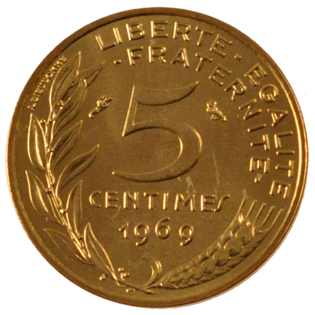 Francia, Marianne, 5 Centimes, 1969, Paris, FDC, Alluminio-bronzo, Gadoury:175